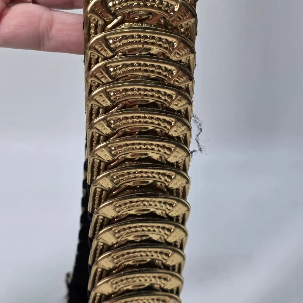Vintage Waist Belt Stretch Gold Green Rhinestones OS Mermaid Scale Y2K Glam Boho